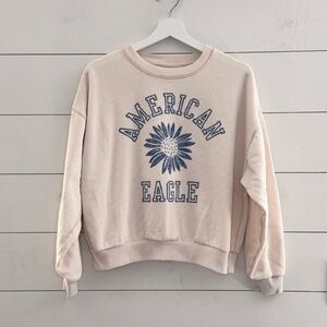 American Eagle Outfitters crew neck cream sweatshirt with blue sunflower Sz S